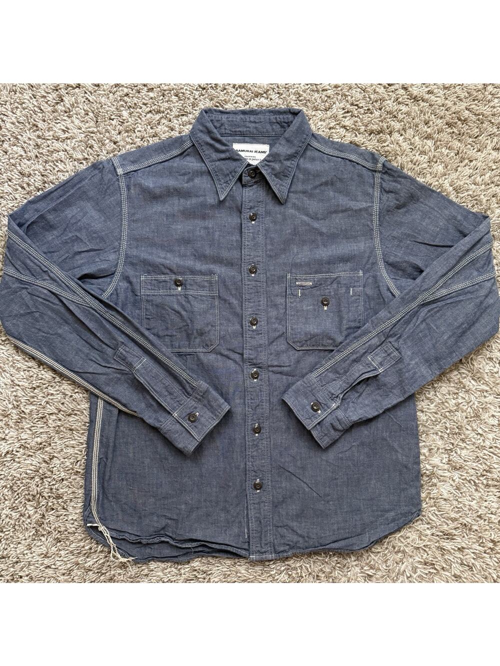 Samurai Jeans Japan Chambray Blue Button Up Work Shirt Japan Size M / USA Size S
